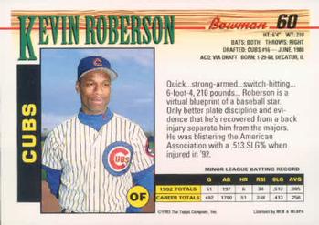 1993 Bowman #60 Kevin Roberson Back