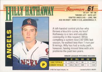 1993 Bowman #61 Hilly Hathaway Back