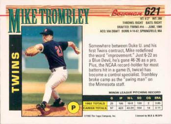 1993 Bowman #621 Mike Trombley Back