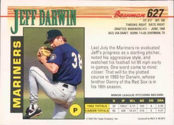 1993 Bowman #627 Jeff Darwin Back