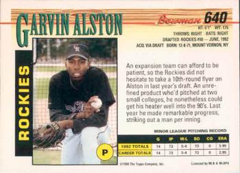1993 Bowman #640 Garvin Alston Back