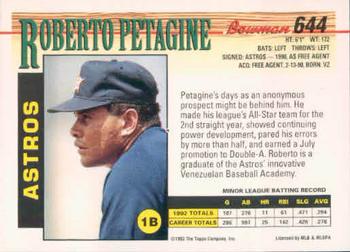1993 Bowman #644 Roberto Petagine Back