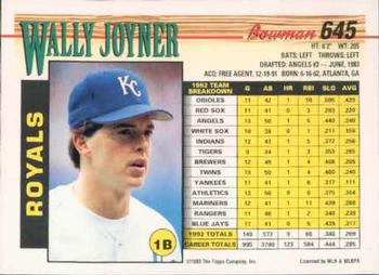 1993 Bowman #645 Wally Joyner Back