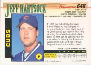 1993 Bowman #648 Jeff Hartsock Back