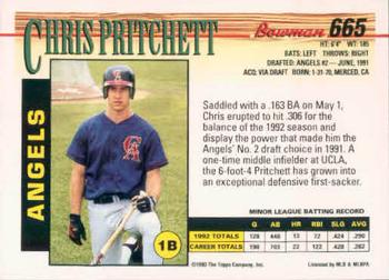 1993 Bowman #665 Chris Pritchett Back