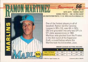 1993 Bowman #66 Ramon Martinez Back