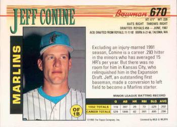 1993 Bowman #670 Jeff Conine Back