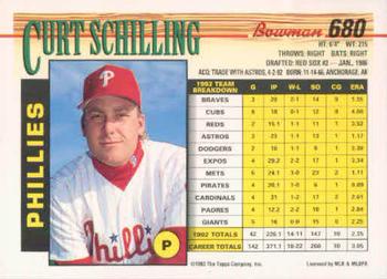 1993 Bowman #680 Curt Schilling Back