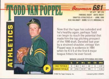 1993 Bowman #681 Todd Van Poppel Back