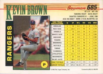 1993 Bowman #685 Kevin Brown Back