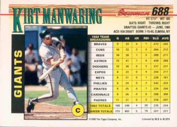 1993 Bowman #688 Kirt Manwaring Back