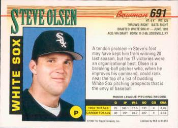 1993 Bowman #691 Steve Olsen Back