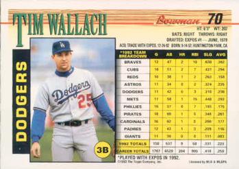 1993 Bowman #70 Tim Wallach Back