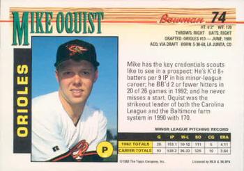 1993 Bowman #74 Mike Oquist Back