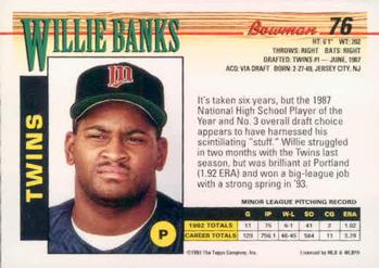 1993 Bowman #76 Willie Banks Back