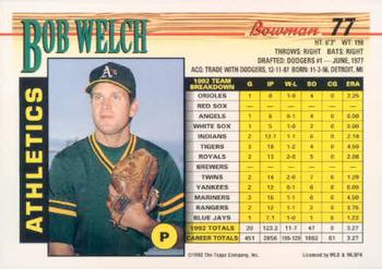 1993 Bowman #77 Bob Welch Back