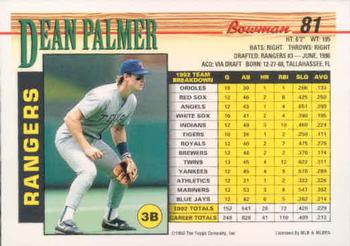 1993 Bowman #81 Dean Palmer Back
