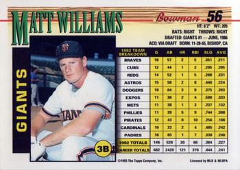 1993 Bowman #56 Matt Williams Back