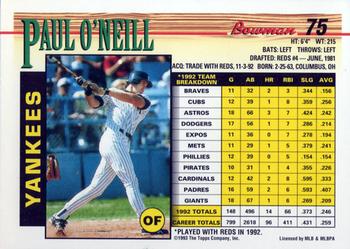 1993 Bowman #75 Paul O'Neill Back