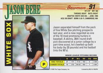 1993 Bowman #91 Jason Bere Back