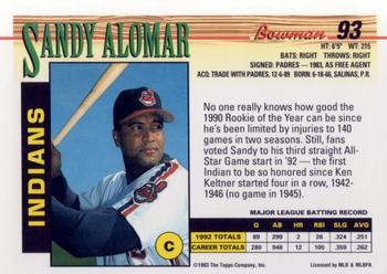 1993 Bowman #93 Sandy Alomar Back