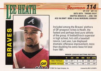 1993 Bowman #114 Lee Heath Back