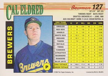 1993 Bowman #127 Cal Eldred Back