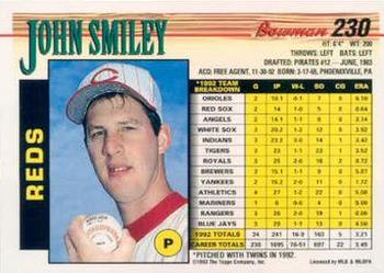 1993 Bowman #230 John Smiley Back