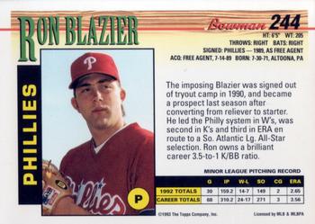 1993 Bowman #244 Ron Blazier Back