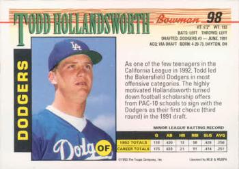 1993 Bowman #98 Todd Hollandsworth Back
