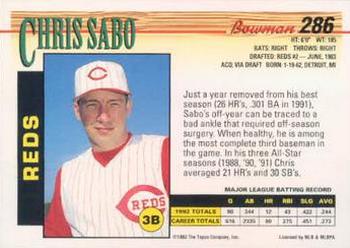 1993 Bowman #286 Chris Sabo Back