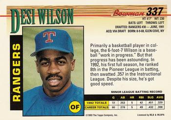 1993 Bowman #337 Desi Wilson Back