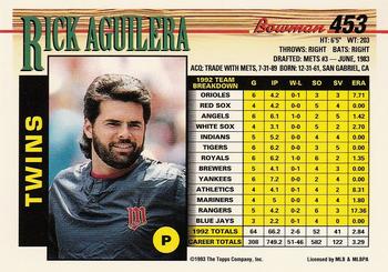 1993 Bowman #453 Rick Aguilera Back