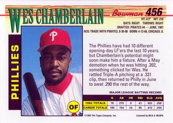 1993 Bowman #456 Wes Chamberlain Back