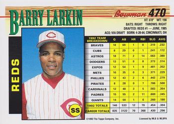 1993 Bowman #470 Barry Larkin Back