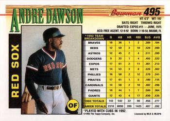 1993 Bowman #495 Andre Dawson Back
