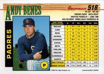 1993 Bowman #518 Andy Benes Back