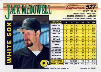 1993 Bowman #527 Jack McDowell Back