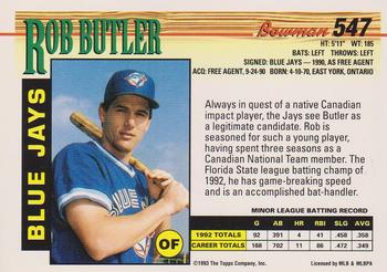 1993 Bowman #547 Rob Butler Back