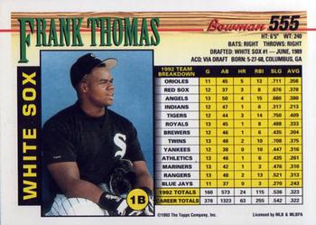 1993 Bowman #555 Frank Thomas Back