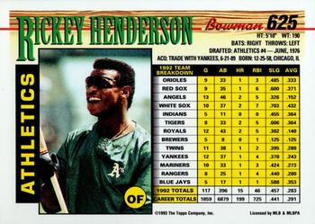 1993 Bowman #625 Rickey Henderson Back