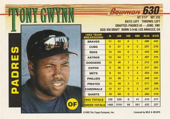 1993 Bowman #630 Tony Gwynn Back