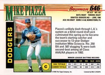 1993 Bowman #646 Mike Piazza Back