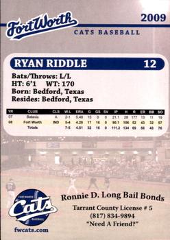 2009 Fort Worth Cats #NNO Ryan Riddle Back