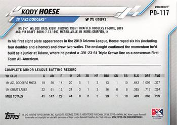 2020 Topps Pro Debut #PD-117 Kody Hoese Back
