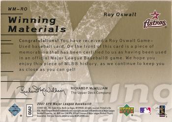 2007 SPx - Winning Materials Patches Gold #WM-RO Roy Oswalt Back