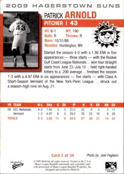 2009 MultiAd Hagerstown Suns #2 Patrick Arnold Back