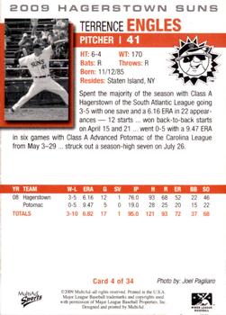 2009 MultiAd Hagerstown Suns #4 Terrence Engles Back