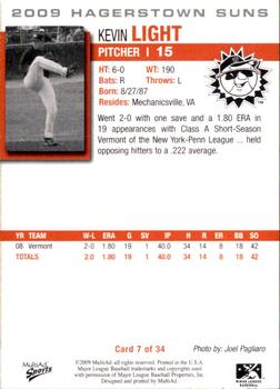 2009 MultiAd Hagerstown Suns #7 Kevin Light Back