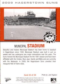 2009 MultiAd Hagerstown Suns #33 Municipal Stadium Back